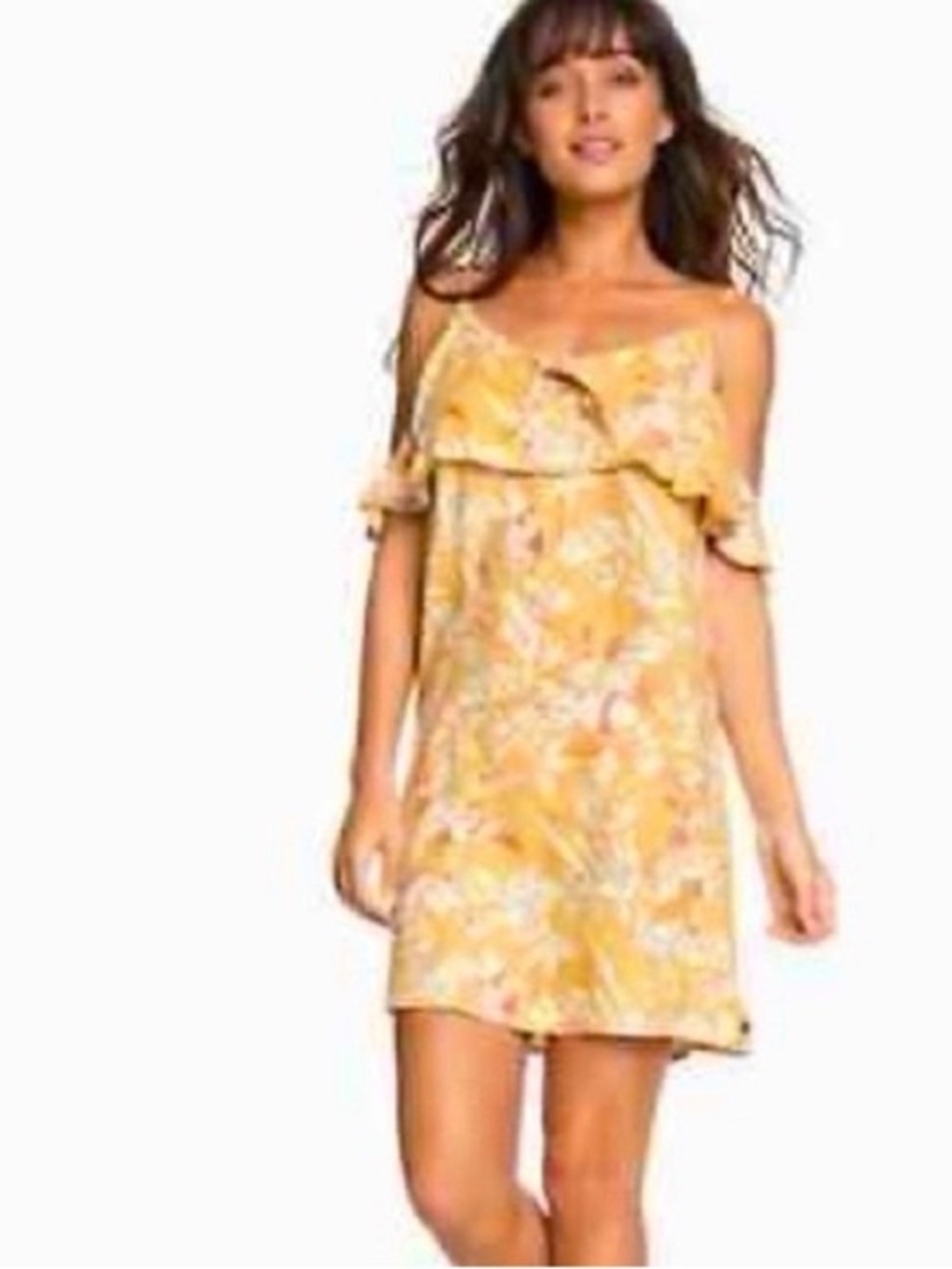 Roxy Yellow Floral Off-Shoulder Midi Dress